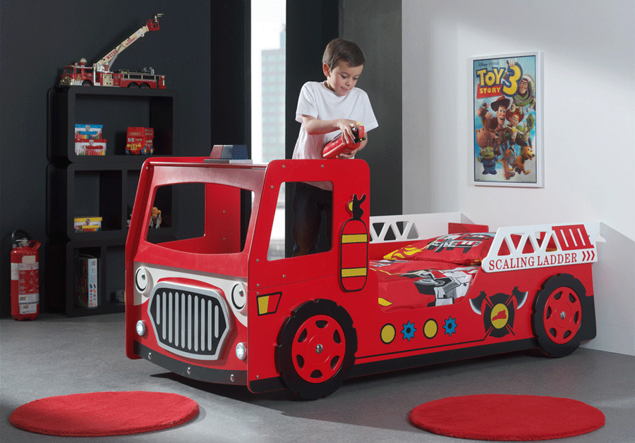 Lit enfant camion pompier rouge