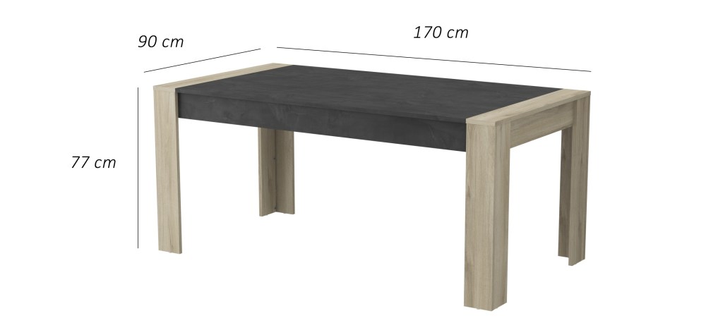 Table 90x170 - Décor chêne brossé - L 170 x P 90 x H 77,10 cm