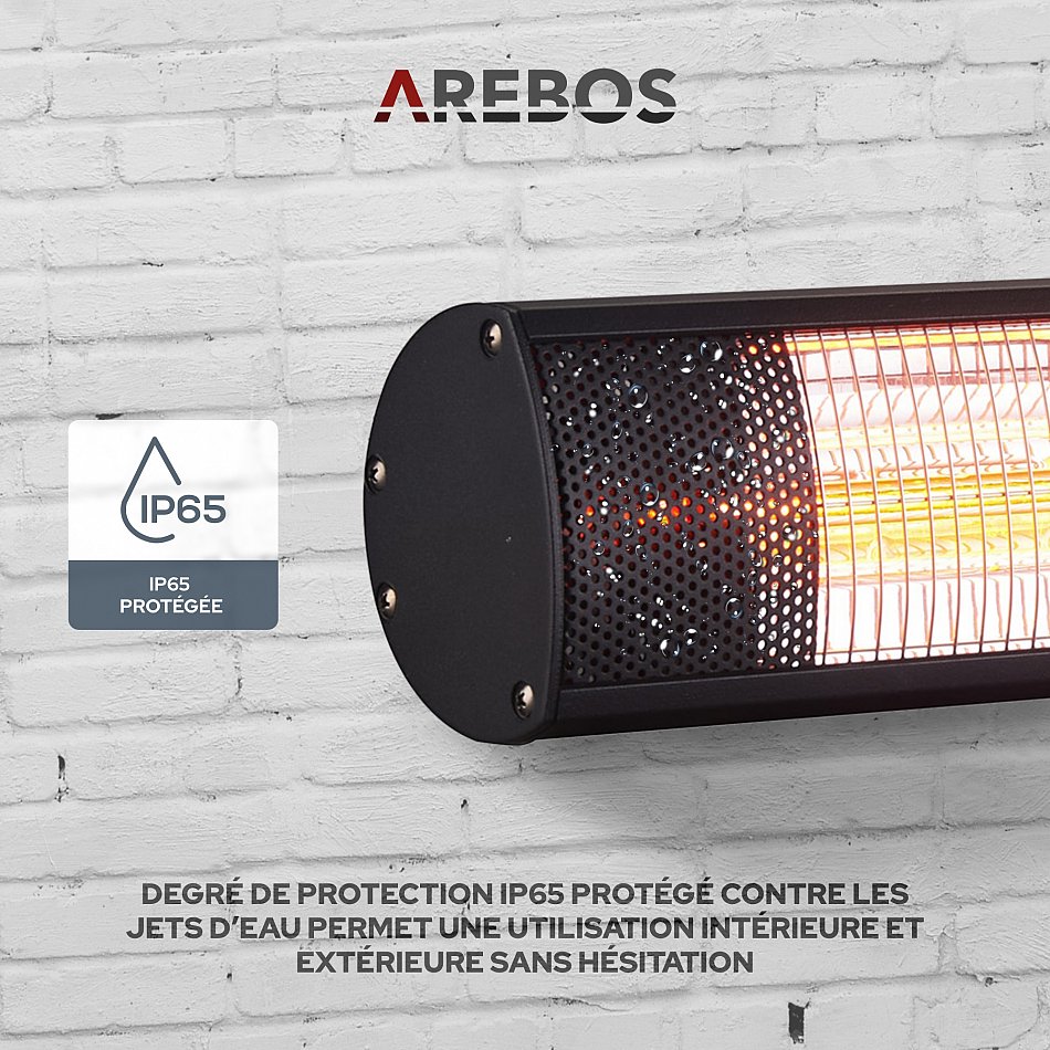 Arebos AREBOS Chauffage Radiateur Infrarouge avec Support et Télécommande 2000W Noir 