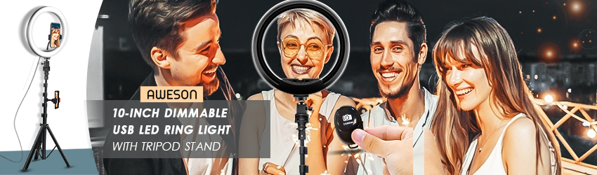 Ring Light COLORLAM 10 Lumiere LED avec Télécommande Bluetooth Anneau Lumineux Selfie avec Trépied 360° Réglable 3 Modes d'Eclairage 10 Niveaux de Luminosité pour Tiktok Youtube Maquillage 