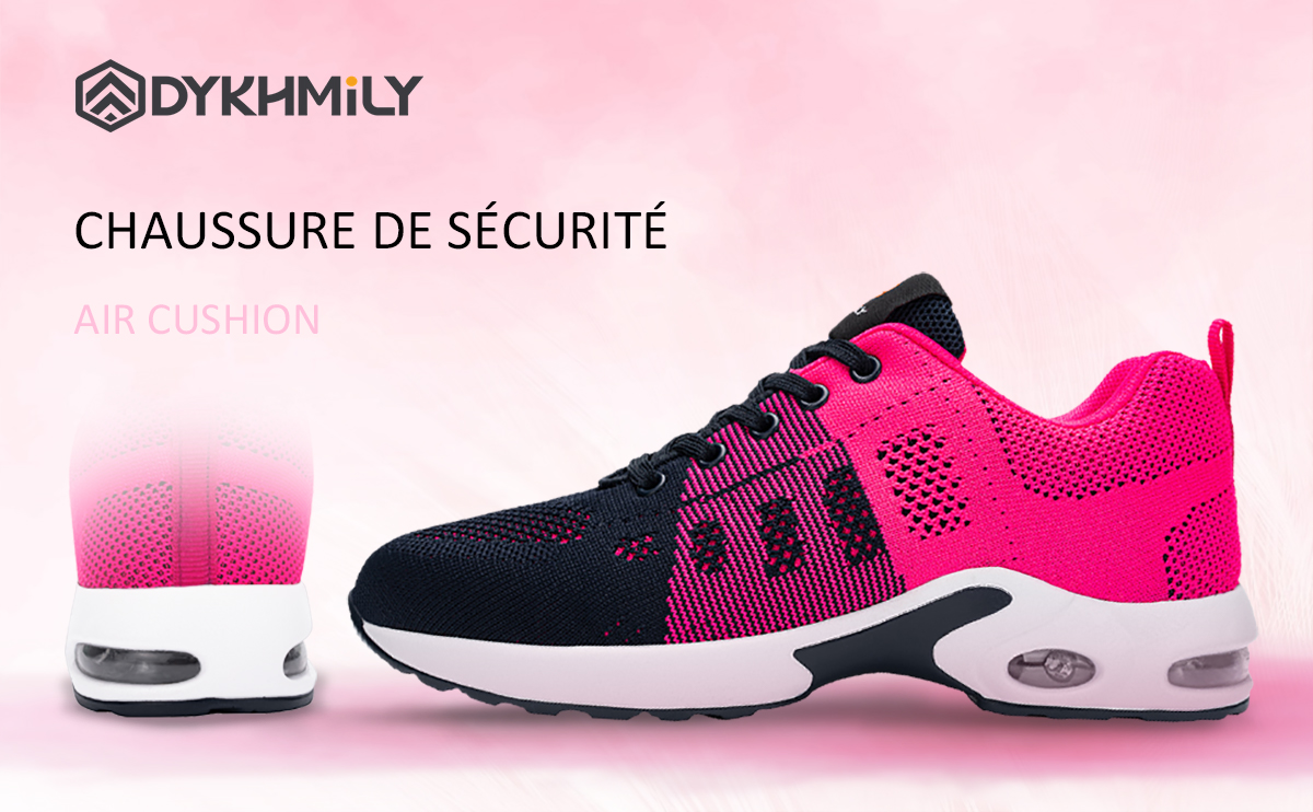DYKHMILY Chaussure de Securite Femmes Legere Basket de Securite Embout Acier Coussin d'air Chaussures de Travail Enfiler Respirant Confort 