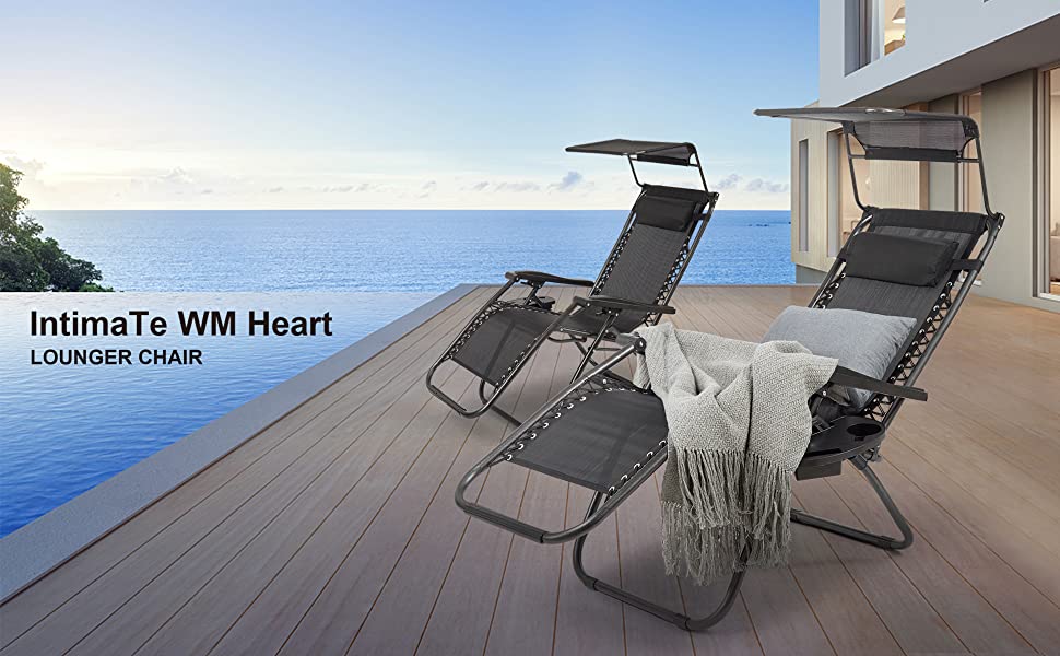Noir chaise de plage inclinable Lot de 2 chaises longues en métal Zero Gravity avec pare-soleil et porte-gobelets modèles 2020 de qualité supérieure 