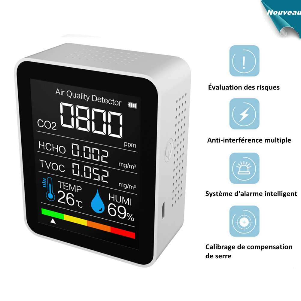 Cigopx Détecteur d'alarme de CO2 de moniteur de qualité de l'air avec l'écran LCD 