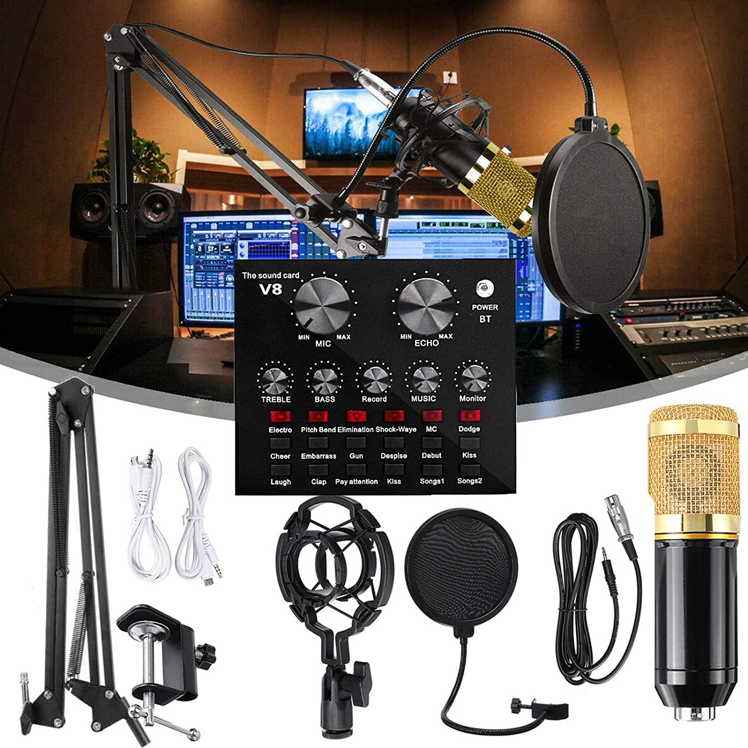 microphone à condensateur cardioïde studio pour Skype YouTuber Karaoke Gaming enregistrement MAYOGA Kit de microphone à condensateur professionnel 192 KHZ/24 bits avec carte son 