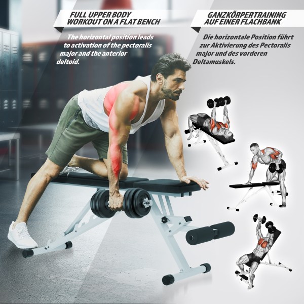 Physionics® Banc de Musculation Inclinable - avec Fixation pour Jambes, Dossier Réglable en 5 Positions, Charge Max. 200 kg - Banc d'Haltérophilie, Multifonction, Fitness, Gym