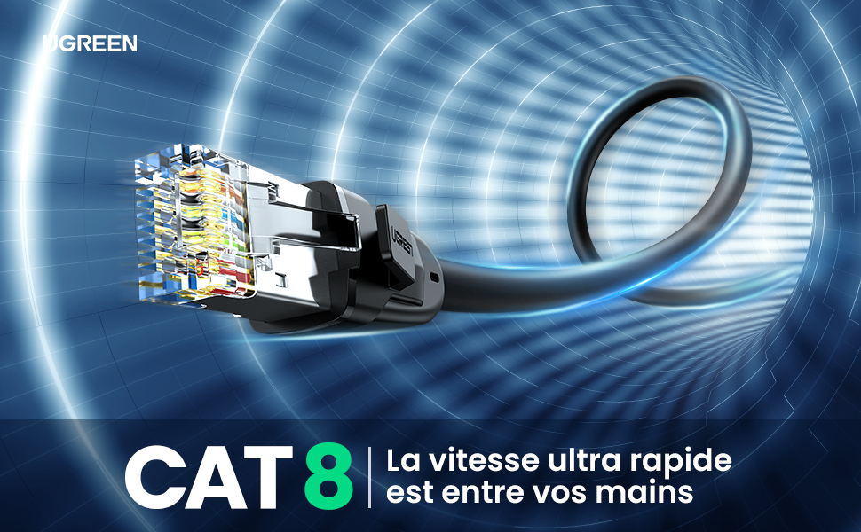 15M UGREEN Cat 8 Câble Ethernet RJ45 Réseau Haut Débit 25Gbps 2000MHz SFTP 