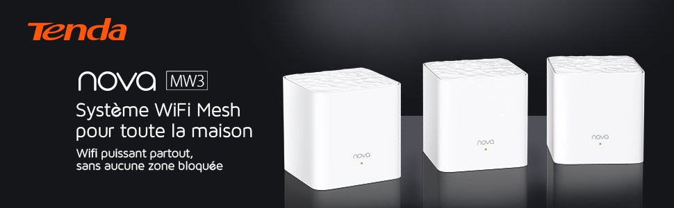 Compatible avec Alexa 2 Ports Ethernet Routeur & Répéteur Wi-FI Remplacement Pack de 3 Couverture Wi-FI de 300m² Contrôle Parental Tenda Nova MW3-3 Système Wi-FI Mesh pour Toute la Maison 