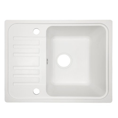 Aquamarin® Évier en Granit - avec 1 Bac et Égouttoir, 56.9 x 44.9 cm, à Encastrer ou Sous Plan, Blanc - Évier de Cuisine, Équipement de Cuisine