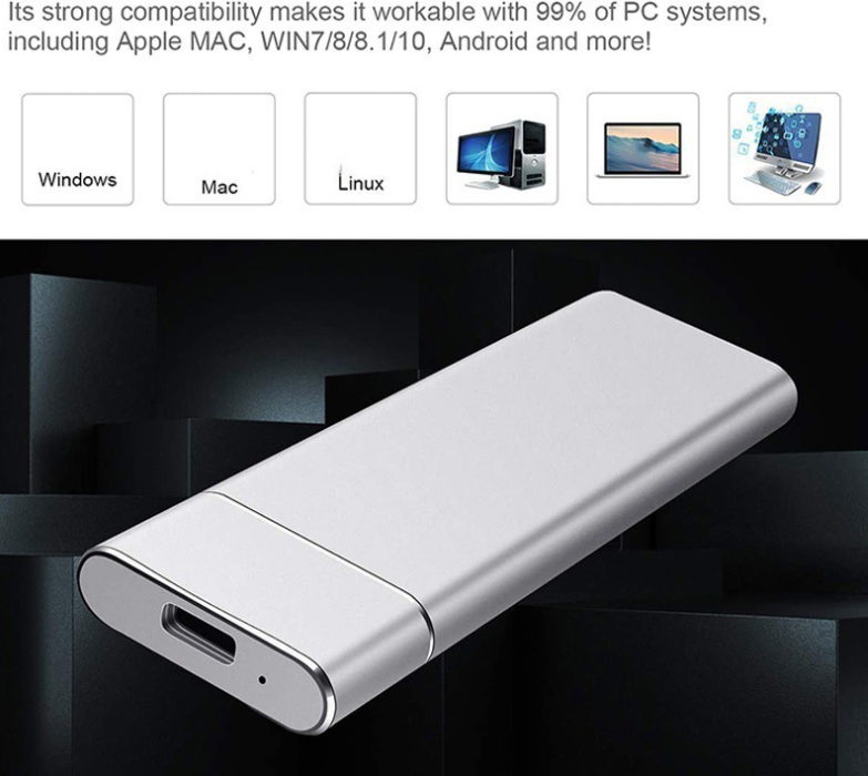 Disque dur externe SSD portable USB 3.1 2 To pour ordinateur de bureau Mac et Linux ordinateur portable 