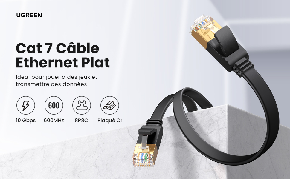 Ugreen UGREEN Cat 7 1m Câble Ethernet Réseau RJ45 Haut Débit 10Gbps 600MHz UFTP 8P8C 