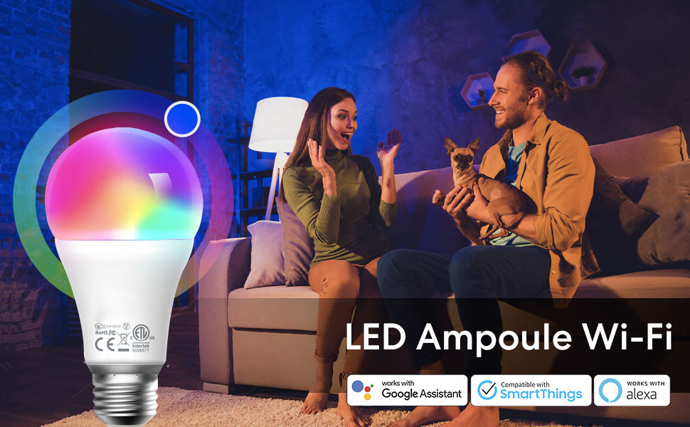 Lot de 2 ampoules LED intelligentes E27 10 W Nooie WiFi 2800K-6000K 800 lumens multicolores à intensité variable Lumière chaude et RGB 16 millions de couleurs Compatible avec Alexa et Google Home 