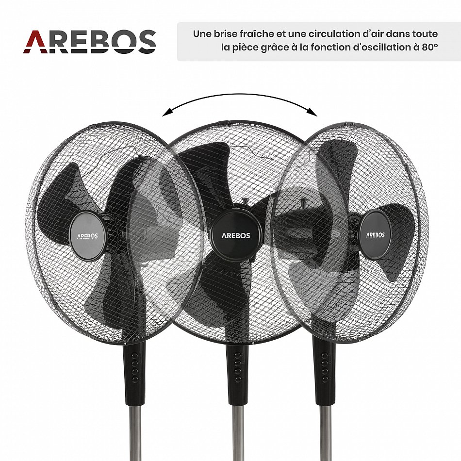 Arebos AREBOS Ventilateur à piédestal Refroidisseur d'air Ventilateur Oscillant 45 W 