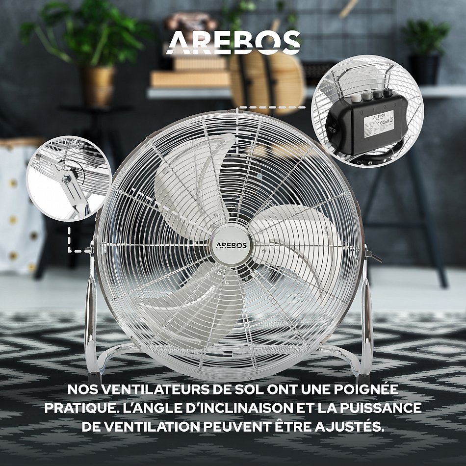 machine à vent3 niveaux de vitesse Arebos AREBOS Ventilateur de sol 20 pouces Ø 50 