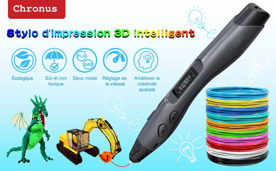 Stylo Dessin 3D Compatible avec PLA/PCL pour Artisanat Enfant/Adulte Cadeau M1 SUNLU 3D Professionnel Pen Set Stylo dimpression 3D avec écran LCD Rouge 