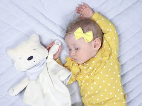 Doudou aide au sommeil myHummy blanc écru | Peluche avec bruits blancs | Attache-tétine | Endormissement bébé