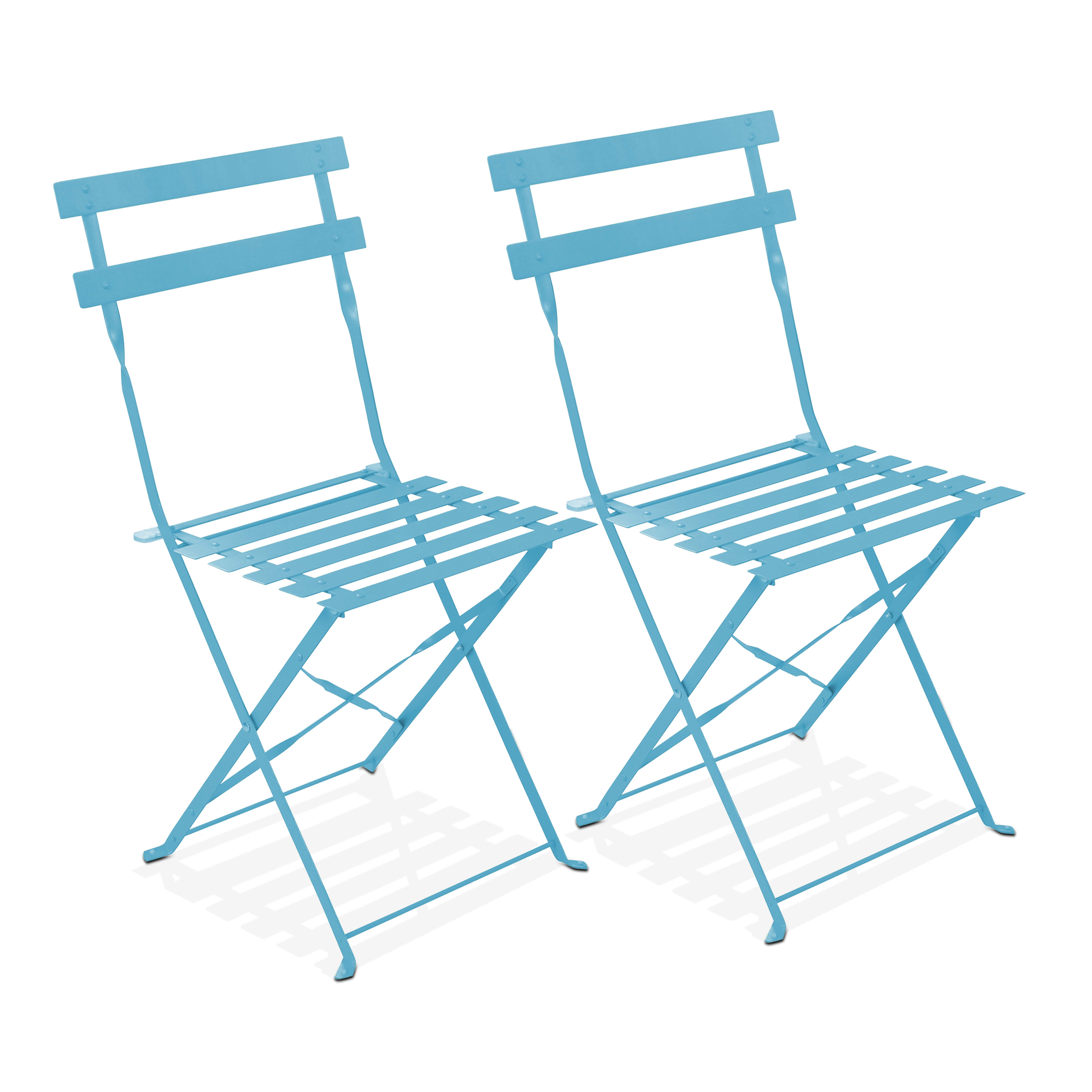 Oviala Table bistrot de Jardin et 2 chaises Pliantes Bleu Carré 60 x 60 x 71 cm Acier 2 Places Rome 
