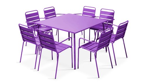 Salon de jardin en métal 1 table et 8 fauteuils