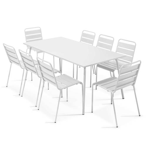 Table de jardin et 8 fauteuils en métal