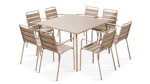Salon de jardin en métal 1 table et 8 fauteuils