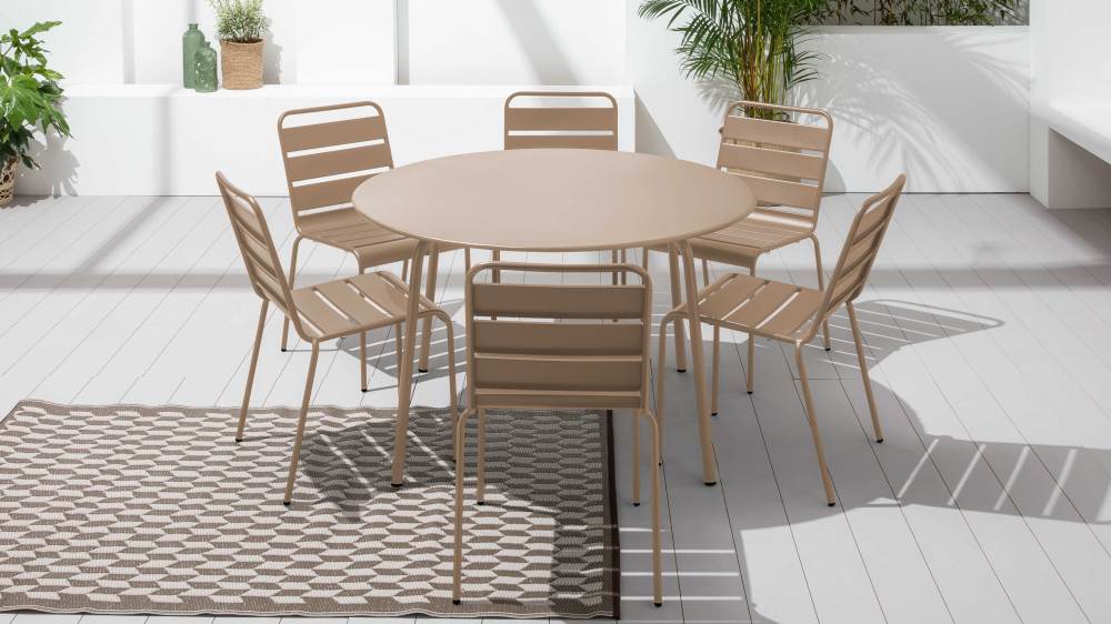 Table de jardin ronde et 6 chaises en métal