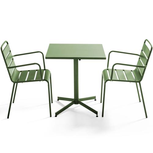Table de jardin bistrot rabattable carrée en métal et 2 fauteuils