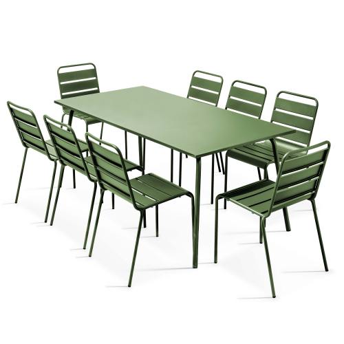 Table de jardin et 8 fauteuils en métal