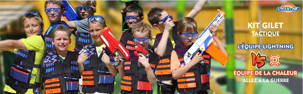 UWANTME 2 Pack Gilet Tactique Enfants pour Nerf Pistolet N-Strike Elite Series Kit Gilet Tactique Réglable pour Garçons Filles 