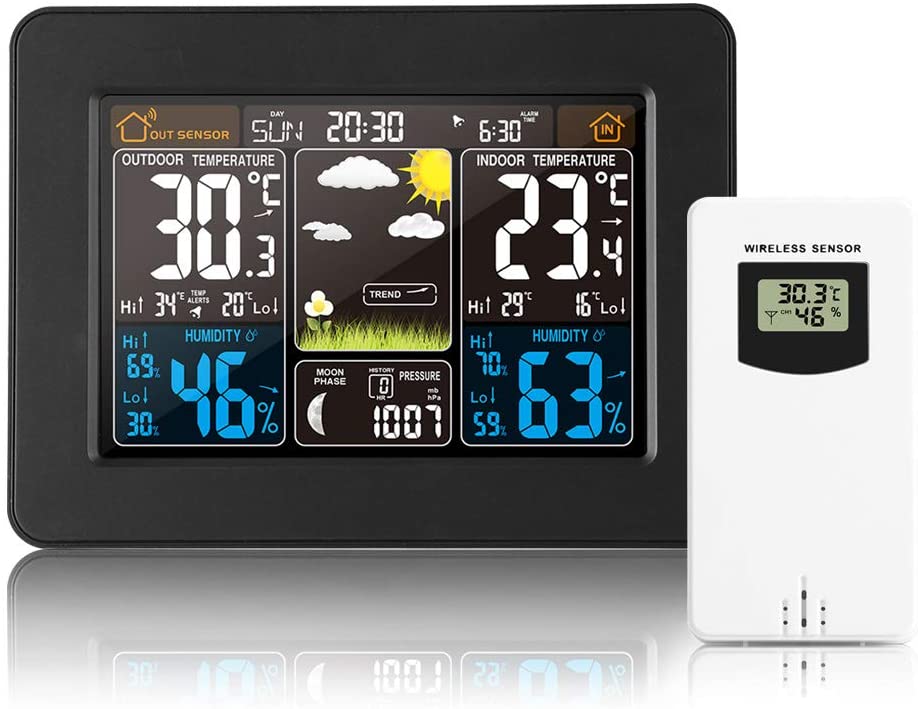 Touch sans fil station météo thermomètre horloge capteur prévisions réveil numérique 
