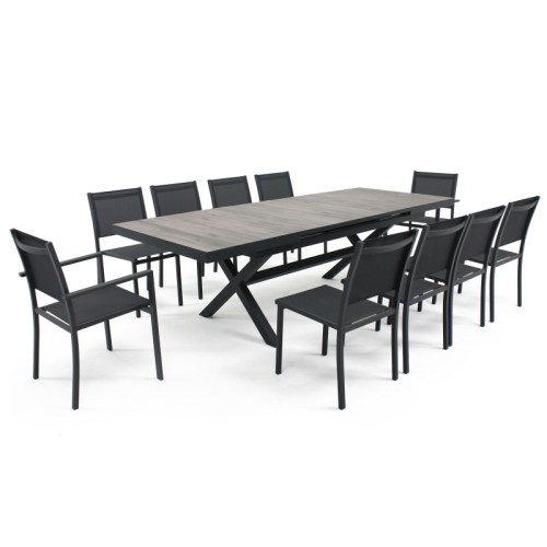 Table extensible en aluminium et céramique avec 8 chaises et 2 fauteuils TIVOLI