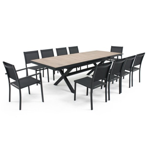 Table extensible aluminium et céramique avec 8 chaises et 2 fauteuils TIVOLI