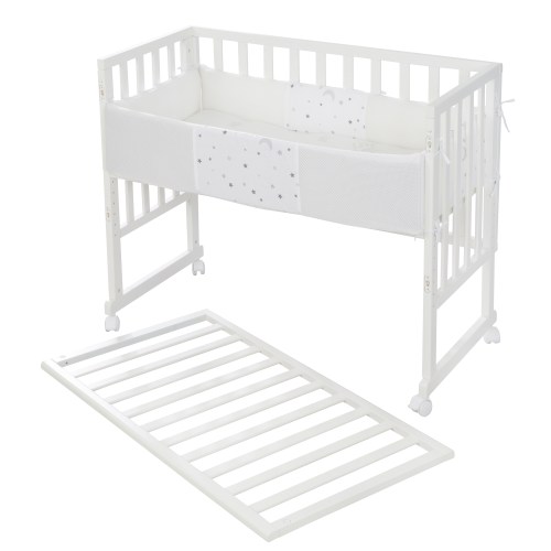 Berceau cododo blanc avec barrière de sécurité et tour de lit