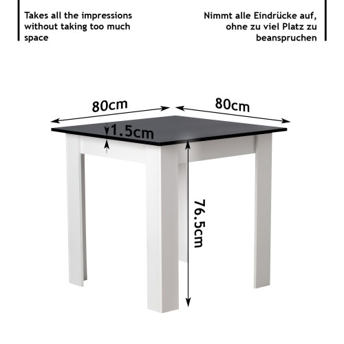 MIADOMODO® Table à Manger - Carée, 80x80x76,5 cm, pour 4 Personnes, en MDF, Contemporaine, Finition Noir - pour Salle à Manger, Salle de Séjour, Cuisine