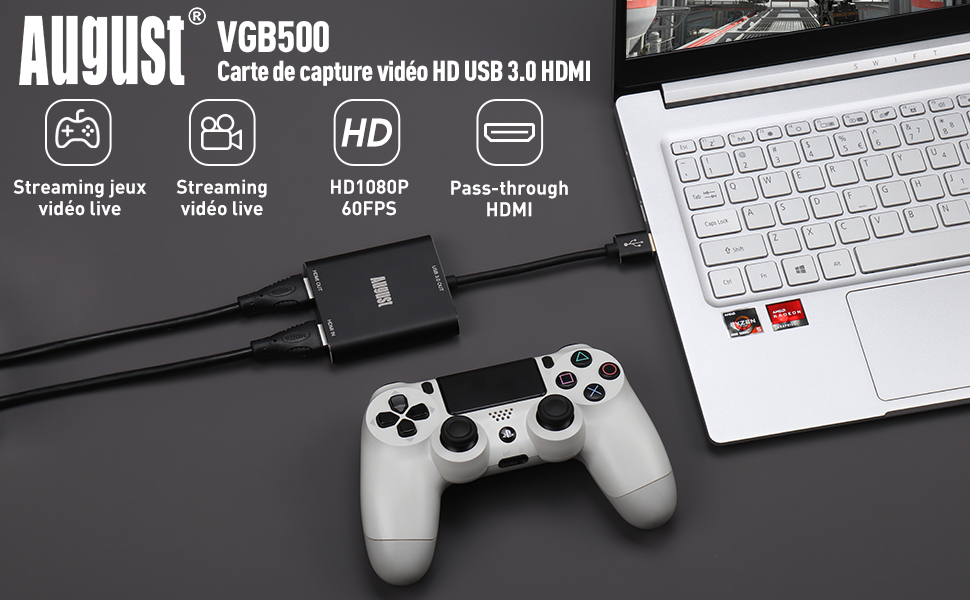 Carte d'acquisition audio video gaming august VGB500