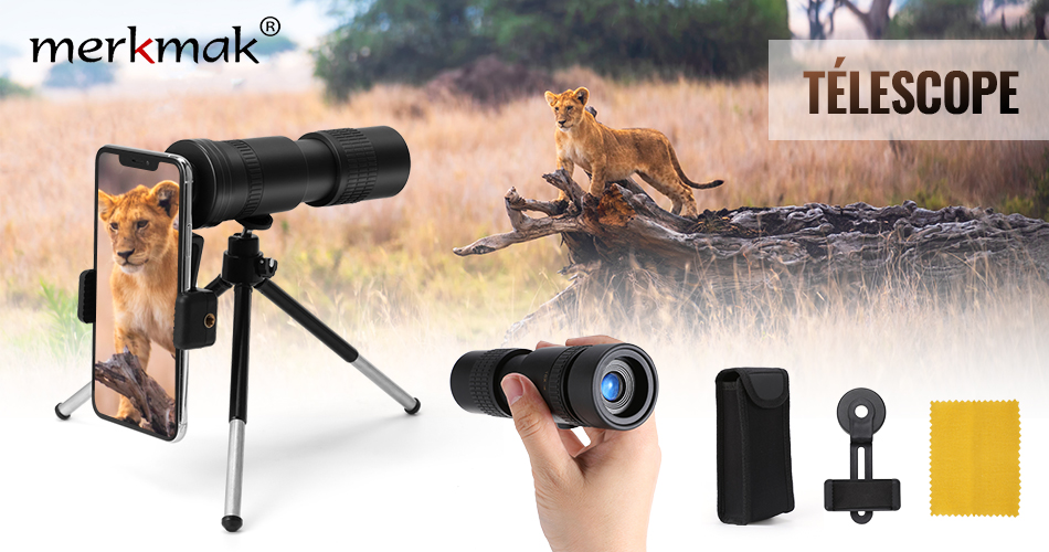 Dasongff Télescope monoculaire portable avec zoom Super Tele 4 K 10-300 x 40 mm Avec trépied télescopique et grossissement 7-17 fois Champ de vision 230-110ft 1000YDS 