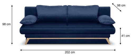 canapé lit largeur 202 cm en velours bleu nuit style scandinave et japonais