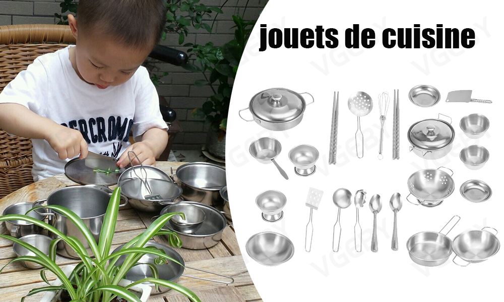 Cuisine Pour Enfants Jouets Cuisine Pour Enfants Jeu Cuisine en acier inoxydable avec accessoires aliments 