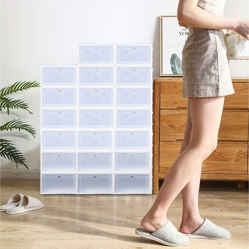 HOBFU Lot de 24 boîtes à chaussures transparentes empilables avec couvercle pour hommes/femmes 31 x 20 x 11 cm 