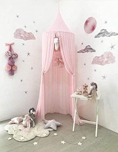Biunixin Ciel de lit,Fabrication de Moustique de Rideau d'auvent auvent de lit d'enfants de Princesse de Dentelle élégante pour la literie de pièce de Filles Rose 