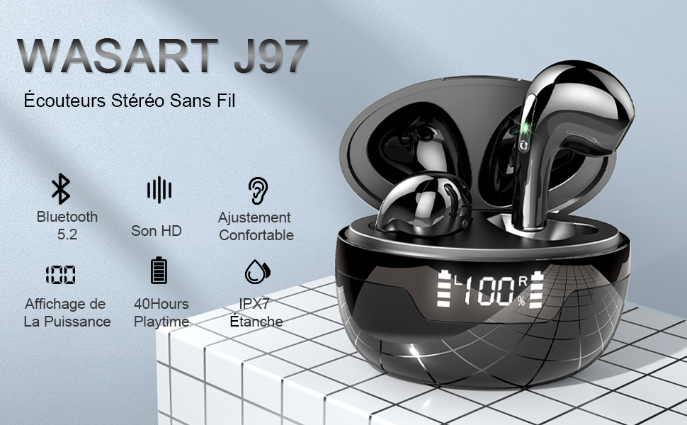 avec étui de Chargement Mini écouteurs de Voiture résistants Écouteurs Intra-Auriculaires sans Fil IPX7 étanches Suppression du Bruit Bluetooth 5.0 HiFi Bass stéréo amélioré 