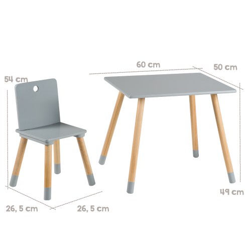 Dimensions de la table et de la chaise d'enfant laqués gris