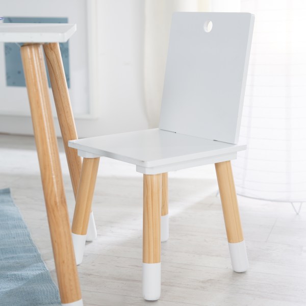 chaise enfant blanche avec pieds en bois massif