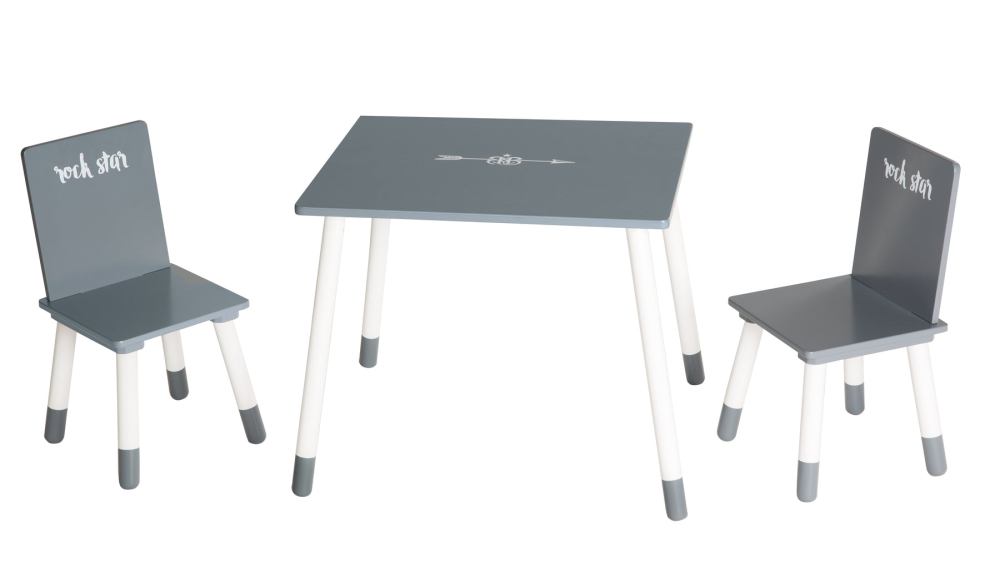 Ensemble de table et deux chaises enfants laqué gris foncé et blanc