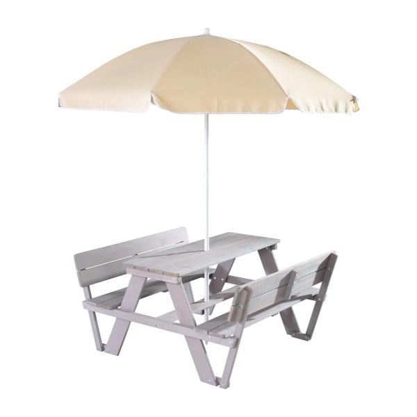 Table pique-nique pour enfants en bois massif gris avec parasol