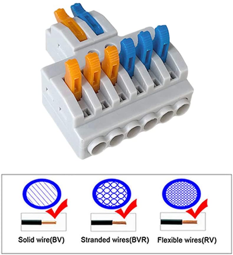Connecteurs rapides 3-en-6-sorties paquet de 10 bornier à serre-câble à câblage rapide Connecteurs de fils compacts pour conducteurs polyvalents LT-633