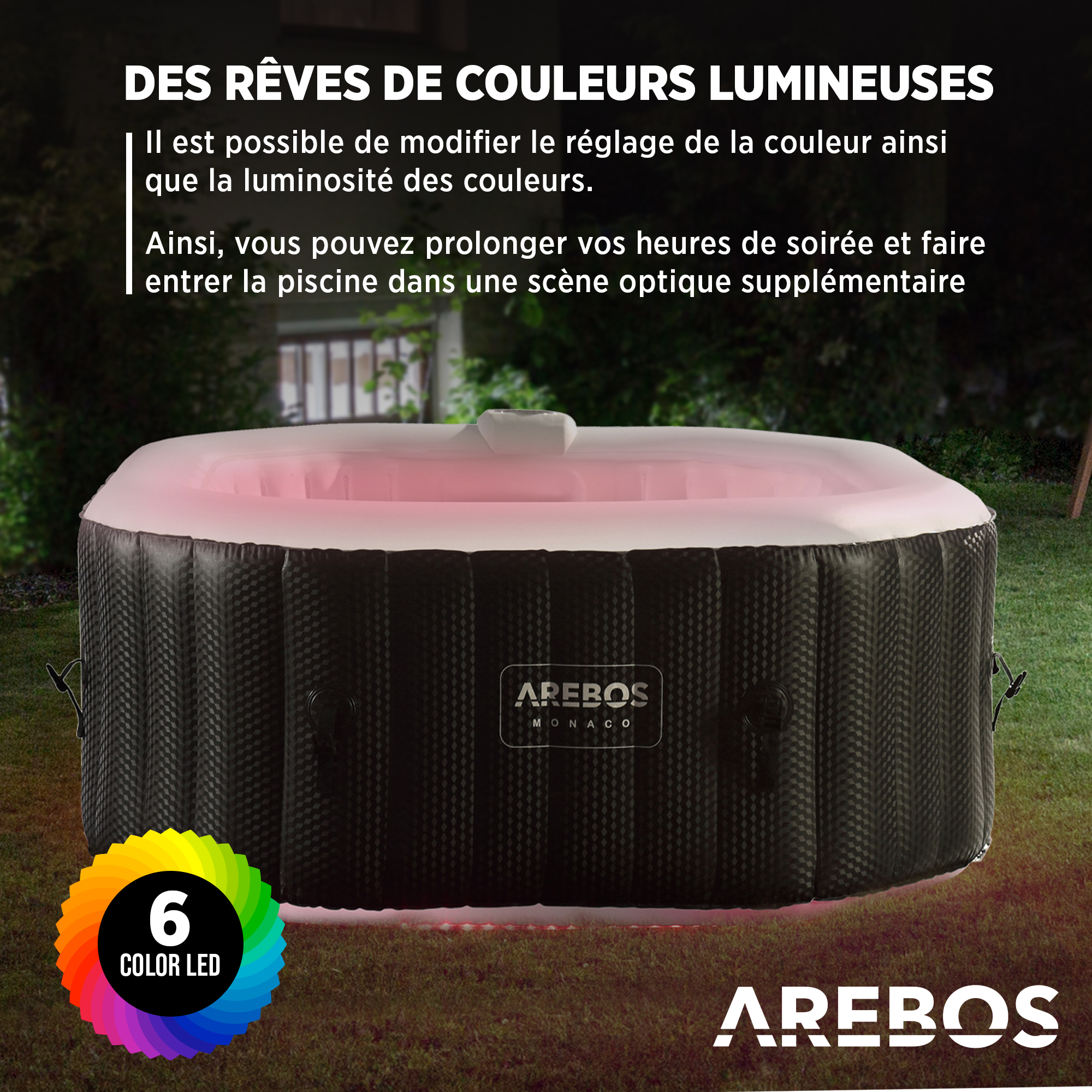 AREBOS Spa Gonflable avec éclairage LED in & Outdoor 154x154 cm 110 Jets 600 L 