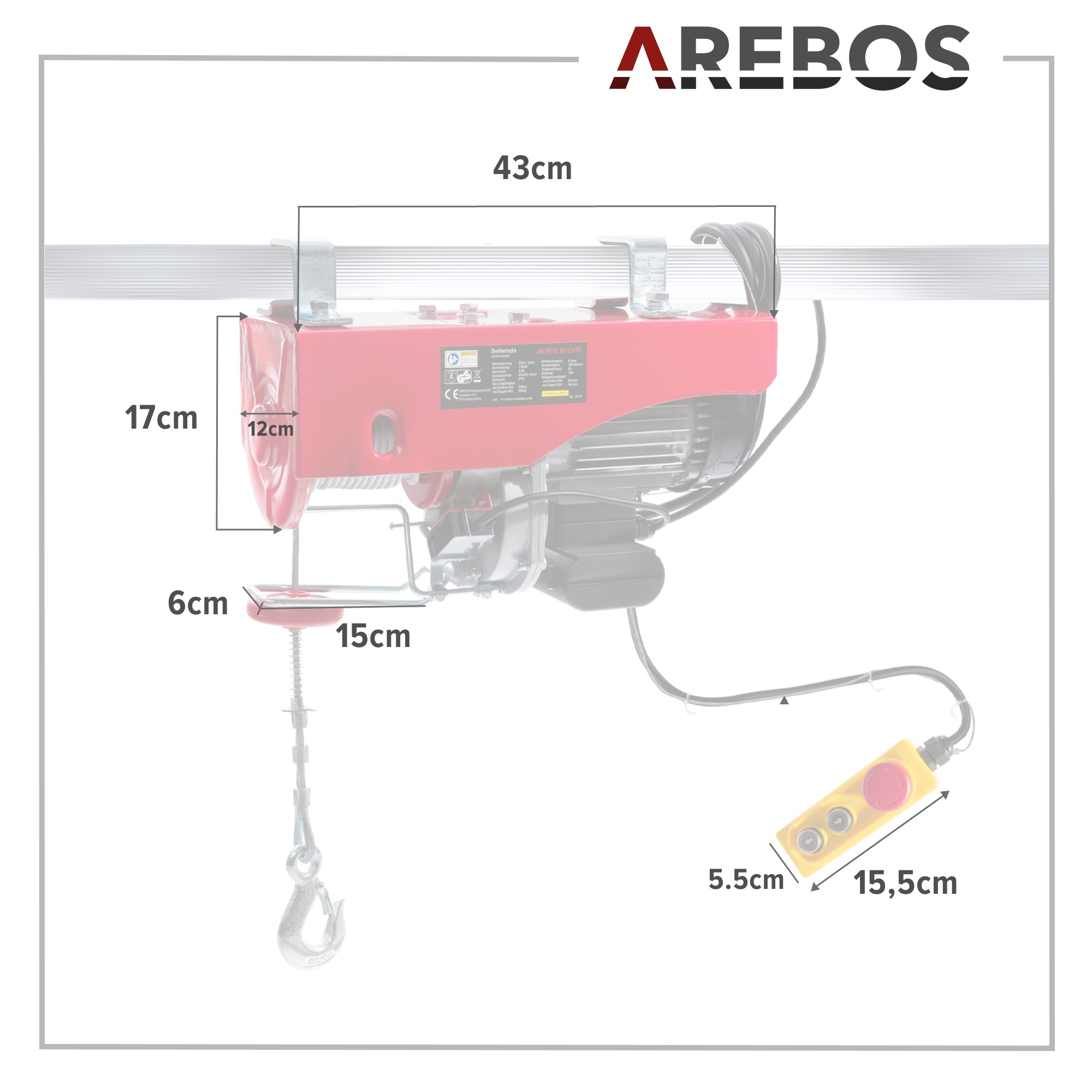 Treuil à câble optimal Arebos AREBOS Câble de traction électrique 