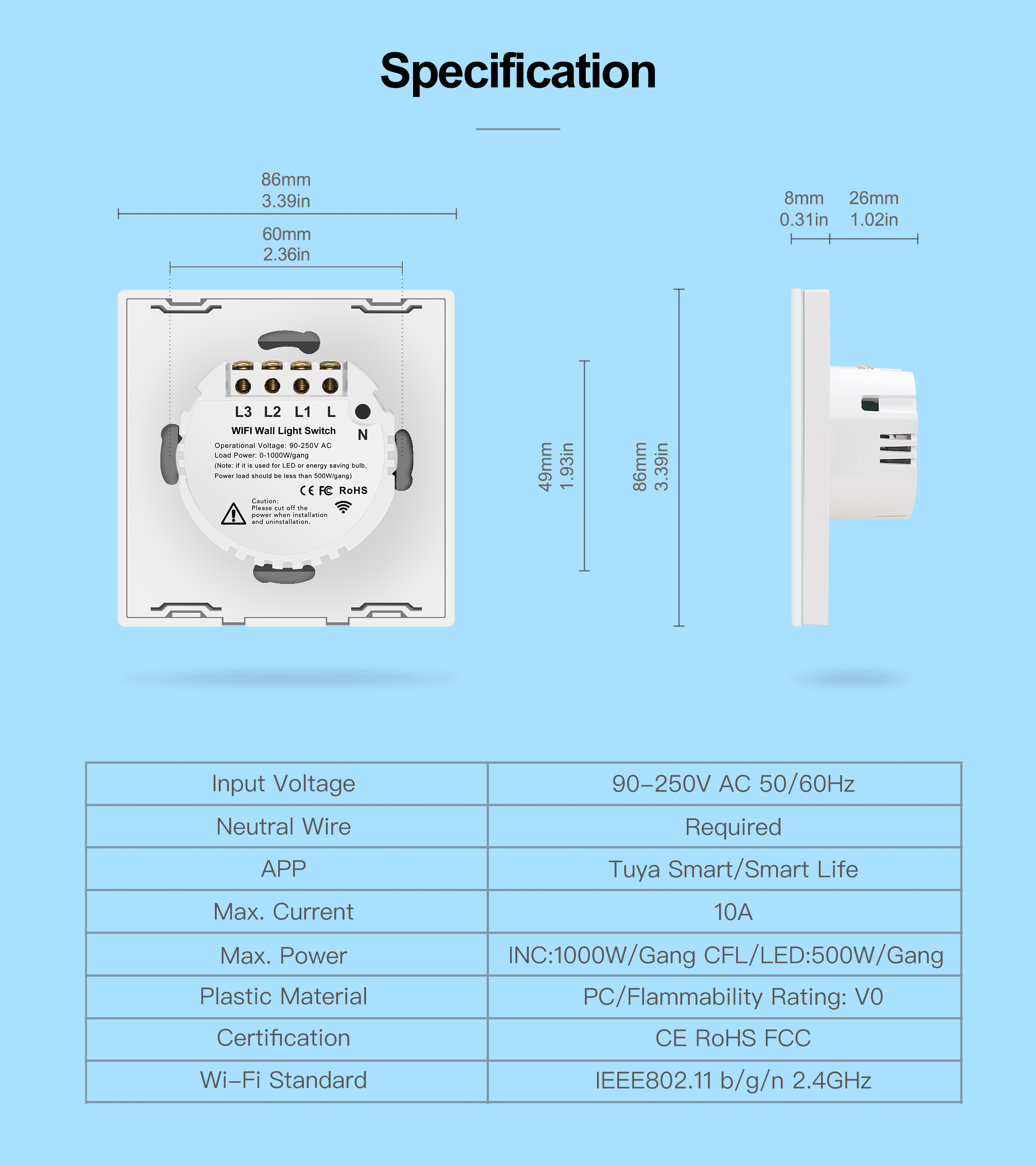 Interrupteur tactile intelligent TUYA WiFi 1/2/3/4 gangs fonctionne avec lapplication Smart Life/Tuya commande vocale Bouton mural 220-240V compatible avec Alexa et Google Home Assistant 