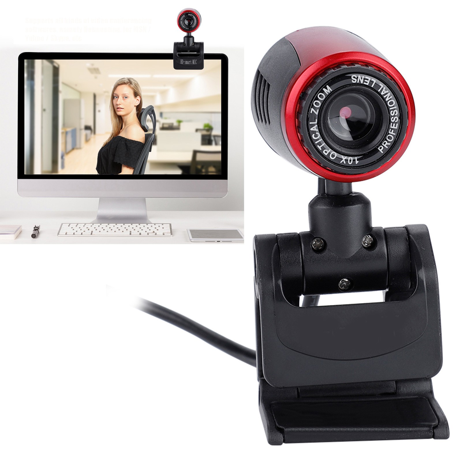 Webcam USB2.0 USB2.0 avec caméra Web HD MIC 300 000 Pixels Cam 360 ° pour Ordinateur Portable PC pour Skype/MSN Microphone intégré 
