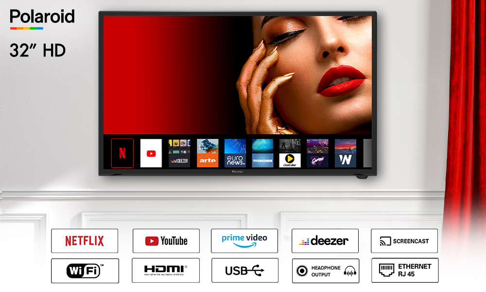 POLAROID SMART TV LED 32' HD dans un salon