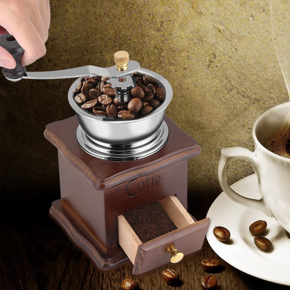 Queta Moulin à grains de café manuel vintage avec tiroir 10,5 x 10,5 x 17,5 cm 